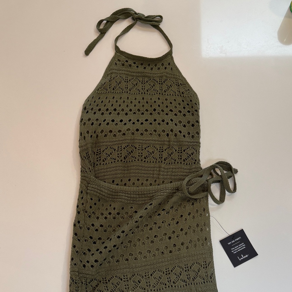 Lulu's Forest Green Backless Halter Dress- tags on never worn